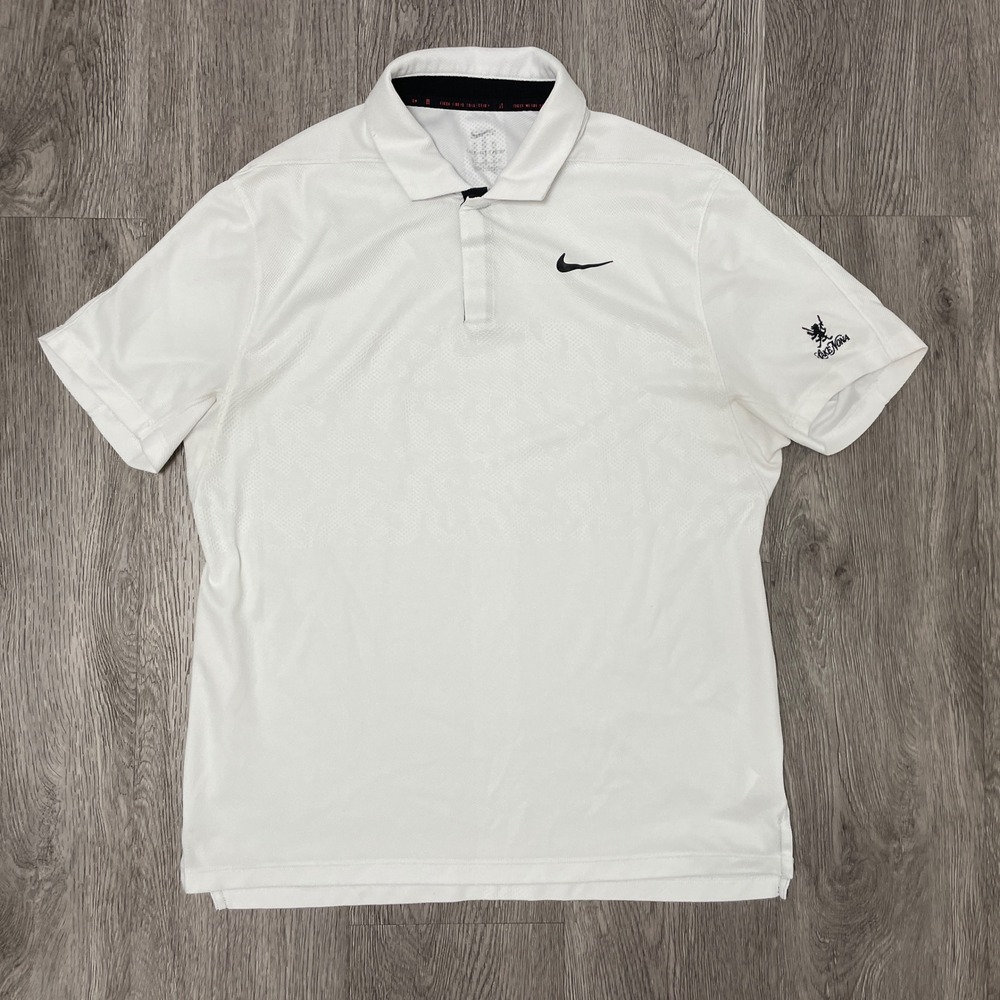 Nike Tiger Woods Polo Shirt Mens Medium White ADV Lake Nona Golf Peformance Tech